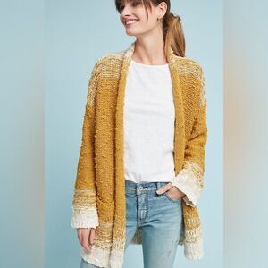 Anthropologie Akemi + Kin Chunky Knit Open Front Cardigan Ombré Mustard Size XL